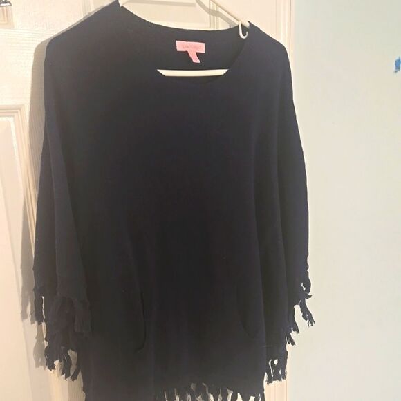 Lilly Pulitzer Blue Fringe Poncho Sweater - Picture 1 of 4